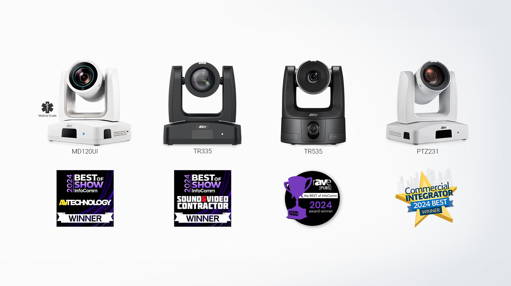AVer’s TR535, MD120UI, TR335 and PTZ231 Honored with Awards at InfoComm 2024