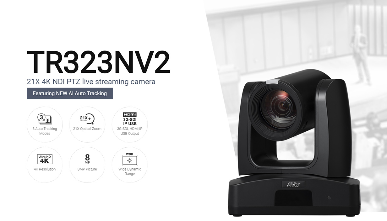 AVer TR323NV2 - 21X 4K NDI PTZ live streaming camera
